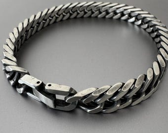 Pulsera de eslabones de acero inoxidable personalizada: hebilla grabada, acabado oxidado