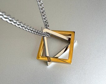 Mens Geometric Interlocking Triangle Square Pendant Necklace