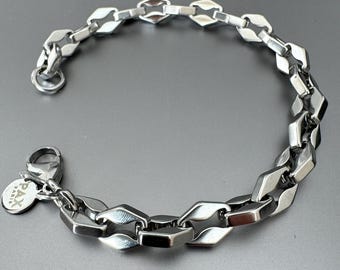 Pulsera de acero inoxidable / Joyería minimalista para el día a día / Pulsera unisex de plata / Eslabones hexagonales