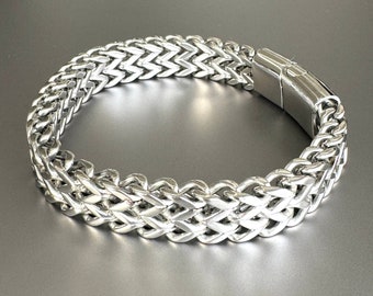 Bracciale da uomo a catena in argento a coda di volpe, 12 mm