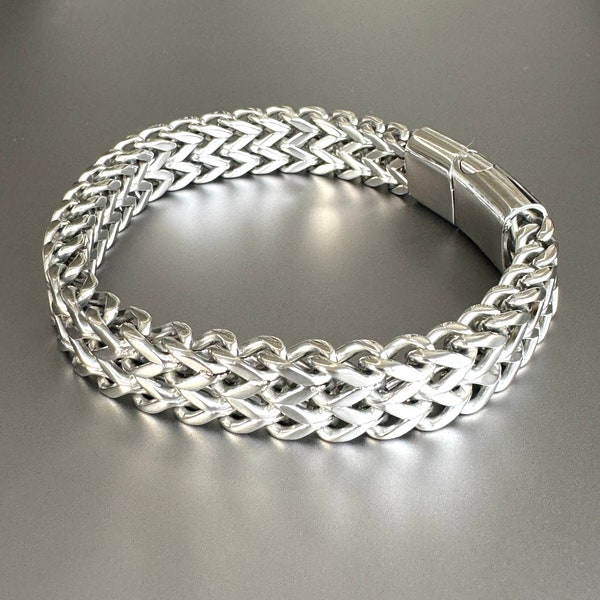 Men's Silver Foxtail Chain Bracelet, 12mm