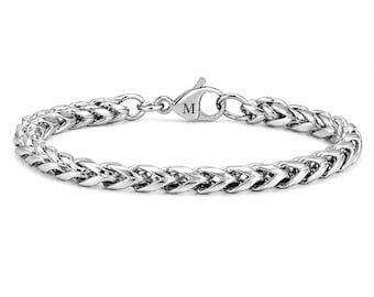 Pulsera de eslabones de plata grabable: Joyería minimalista de acero inoxidable