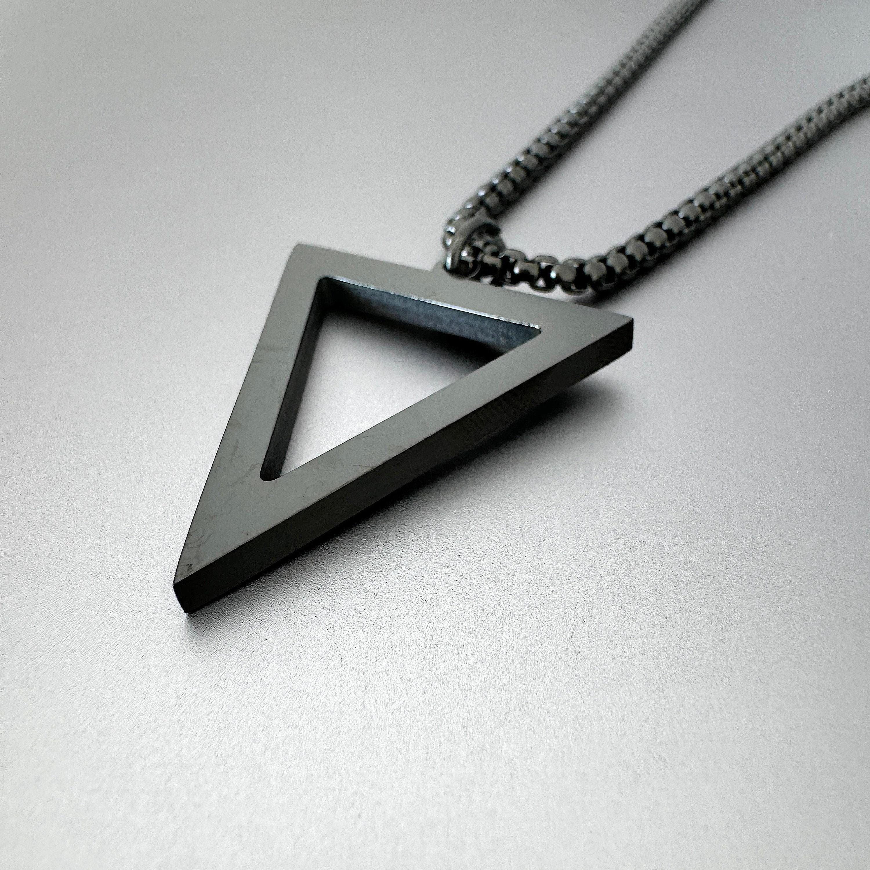 Collana Uomo Donna Con Ciondolo Triangolo Rovesciato In Acciaio Inox | Gioiello Minimalista Nero/Argento Con Catena Rolò 61cm | PJ Jewellery - 5