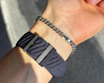Pulsera personalizada de cadena de acero inoxidable plateado: cierre con inicial grabada