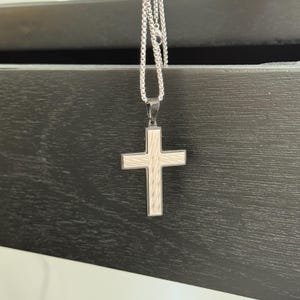 Black Stainless Steel Cross Necklace – Brushed Silver Inlay Pendant