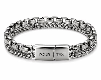 Bracciale a doppia catena personalizzato / Gioiello da uomo in acciaio inossidabile da regalo / Incidibile