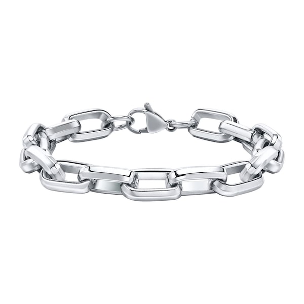 Stainless Steel Chain Link Bracelet – Modern Geometric Silver, 9mm