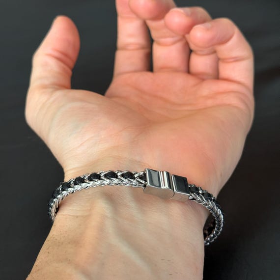 男性用シルバーステンレススチールブレスレット - Etsy 日本