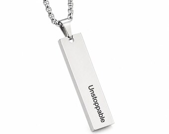 Collar con barra de plata grabada personalizada: colgante de acero inoxidable