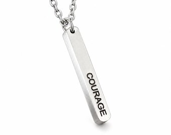 Collar con barra de plata grabada personalizada: colgante de acero inoxidable cepillado