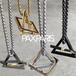 Mens Geometric Interlocking Triangle Square Pendant Necklace image 7