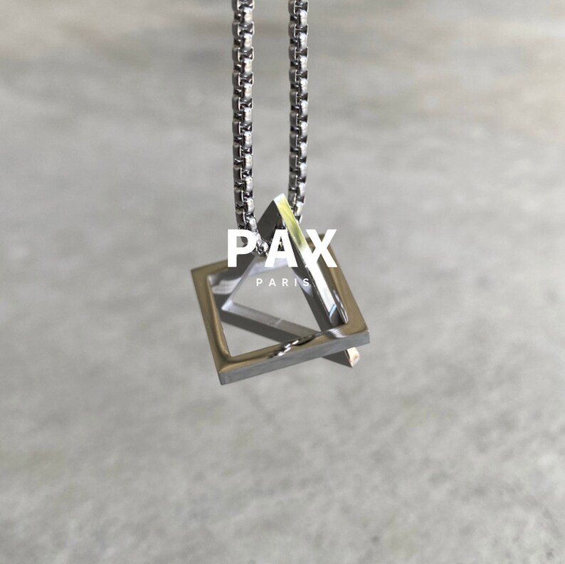 Mens Geometric Interlocking Triangle Square Pendant Necklace Silver / Silver