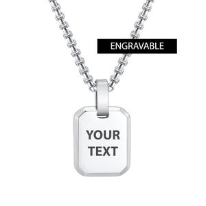 Engraved Pendant Necklace | Personalized Jewelry | Custom Silver Pendant | Square Tag