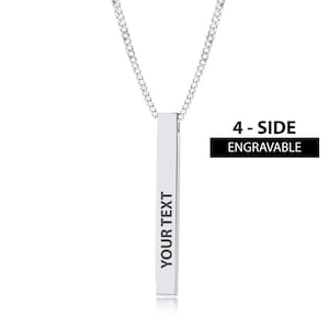 Personalized Engraved Silver Bar Pendant Necklace | Hefty Bar Polished Stainless Steel Gift | Waterproof |