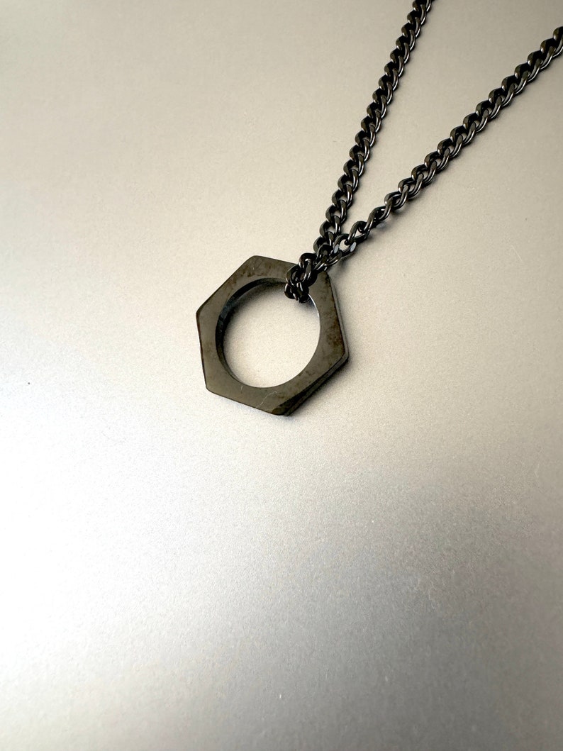 Hexagon Pendant Necklace Silver / Black Black