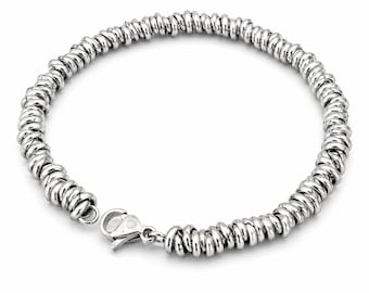 Pulsera de eslabones de cadena de acero inoxidable plateado para hombre