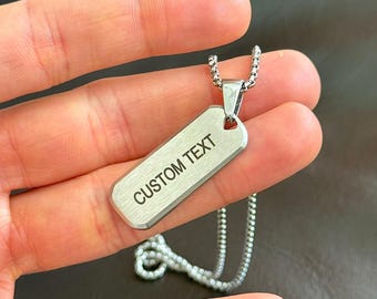 Engraved Silver Bar Necklace: Personalized Stainless Steel Pendant