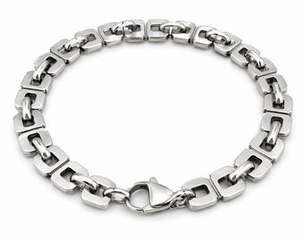 Stainless Steel Bracelet | Minimalist Everyday Jewelry | Unisex Silver Bracelet | Flat Square Links