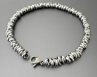 Pulsera de eslabones de cadena de acero inoxidable plateado para hombre