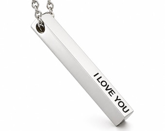 Collar con colgante de barra grabada: Joyería personalizada de acero inoxidable