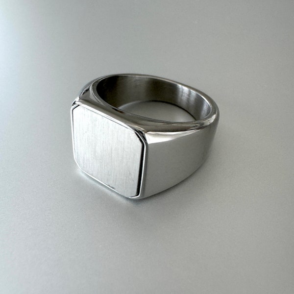 Square Face Polished Stainless Ring | Mens Rings | Signet Ring | Fashion Ring