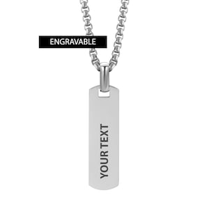 Engraved Pendant Necklace | Personalized Jewelry | Custom Silver Pendant | Rectangle Tag