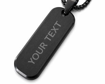 Collar con colgante grabado / Joyería personalizada / Colgante de plata personalizado / Barra negra