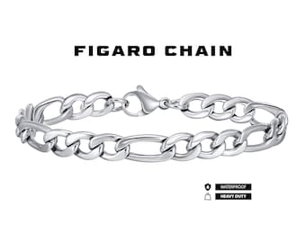 Stainless Steel Figaro Chain Bracelet | Minimalist Everyday Jewelry | Unisex Silver Bracelet