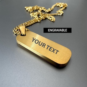 Engraved Pendant Necklace | Personalized Jewelry | Custom Silver Pendant | Gold Bar