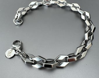 Stainless Steel Bracelet | Minimalist Everyday Jewelry | Unisex Silver Bracelet | Hexa-links