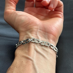 Stainless Steel Bracelet | Minimalist Everyday Jewelry | Unisex Silver Bracelet | Flat Square Links