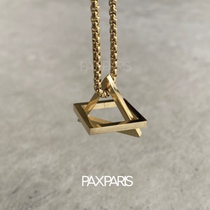 Mens Geometric Interlocking Triangle Square Pendant Necklace Gold / Gold