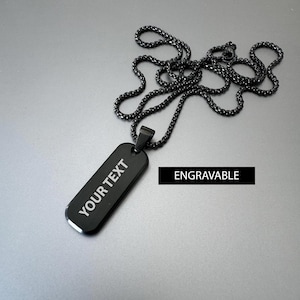 Engraved Pendant Necklace | Personalized Jewelry | Custom Silver Pendant | Black Bar