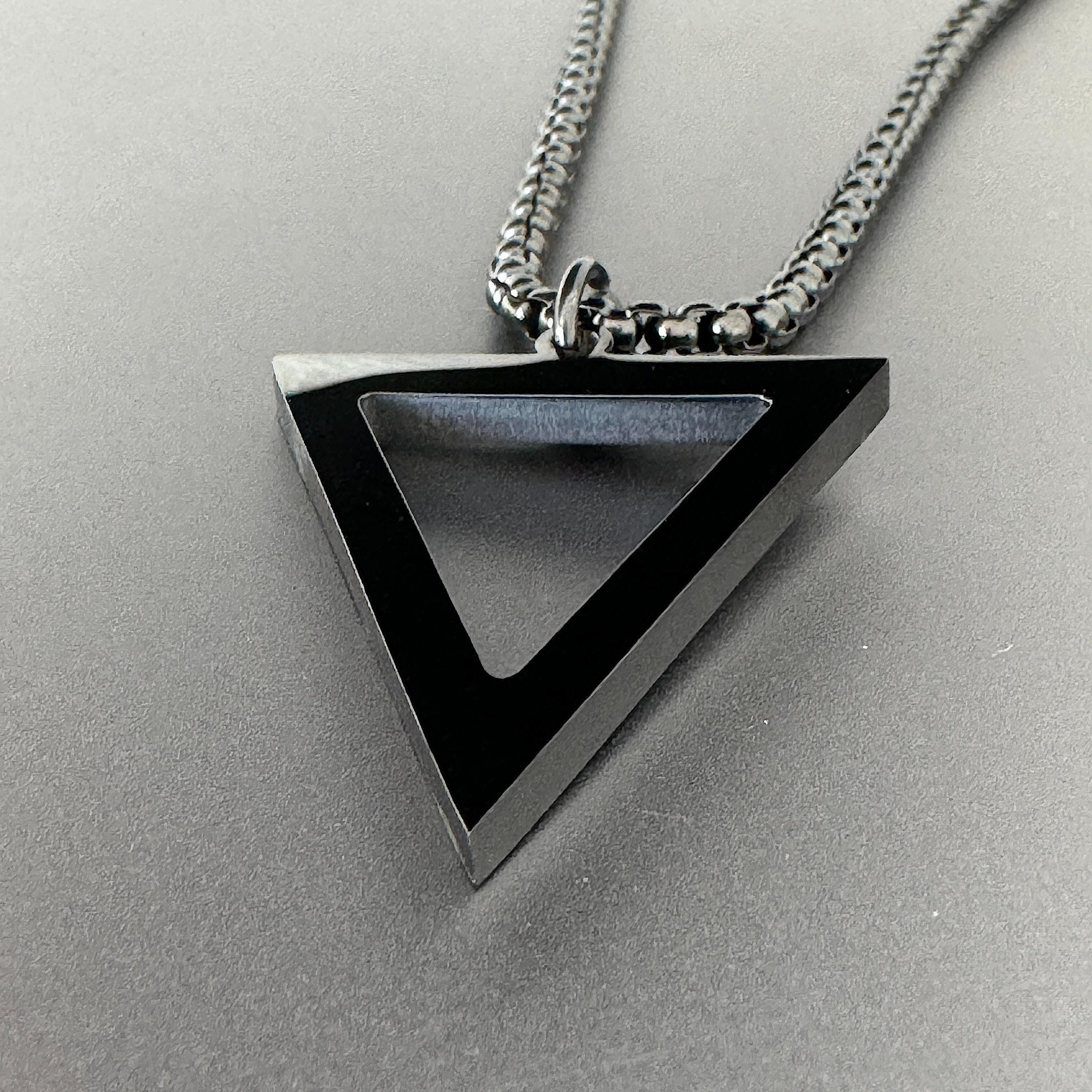 Collana Uomo Donna Con Ciondolo Triangolo Rovesciato In Acciaio Inox | Gioiello Minimalista Nero/Argento Con Catena Rolò 61cm | PJ Jewellery - 2