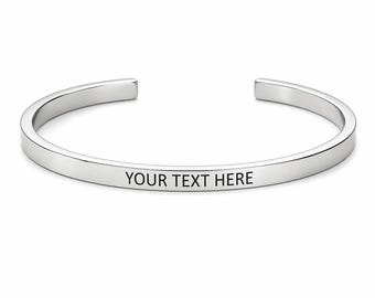 Pulsera tipo brazalete de acero inoxidable de 3 mm personalizada con grabado a medida.