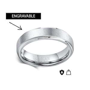 Slim Silver Tungsten Carbide Ring – Brushed Matte, Engravable, 5mm