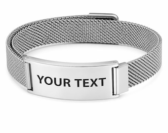 Pulsera de malla magnética de acero inoxidable ajustable con grabado personalizado, 14 mm
