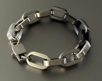Pulsera de acero inoxidable mate / Joyería minimalista para el día a día / Pulsera unisex de plata / Eslabones ovalados llamativos