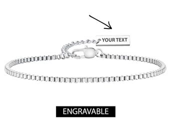 Pulsera de cadena plateada personalizada - Acero inoxidable de 2 mm - Grabado personalizado