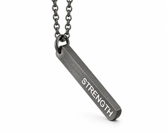 Collar con colgante de barra negra grabado personalizado: Acero inoxidable cepillado