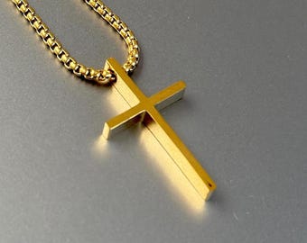 Collar con colgante de cruz de oro personalizado: acero inoxidable grabado