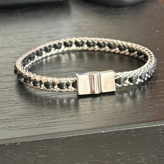 男性用シルバーステンレススチールブレスレット - Etsy 日本