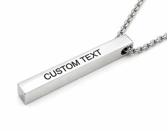 Personalized Engraved Silver Bar Necklace: Polished Stainless Steel Pendant