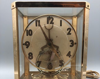 Vintage Unitime Model 999 Electric Mantel Clock - Mid Century Modern Brass & Glass Atmos Style Clock - Art Deco Office or Home Decor