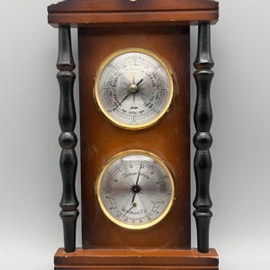 Vintage Jason Wood Weather Station - Analog Barometer, Thermometer, and Humidity Gauge - MCM Wall Decor