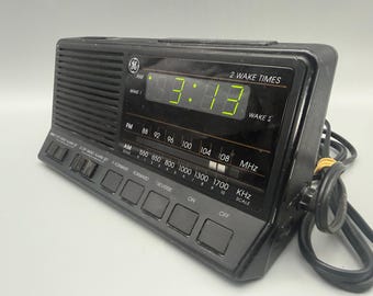 Vintage GE Dual Alarm Clock Radio Model 7-4648 Black AM/FM Retro 80s Working