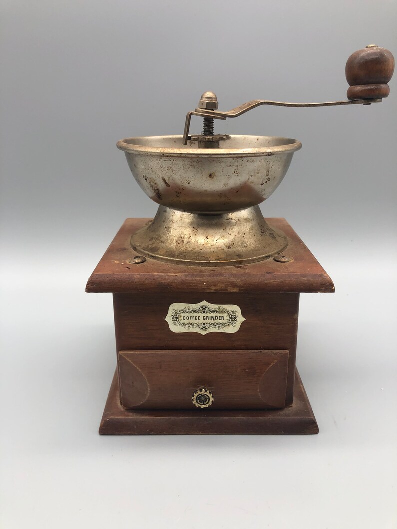 Vintage Manual Coffee Grinder, Wooden Box Drawer, Retro Hand Crank Mill ...