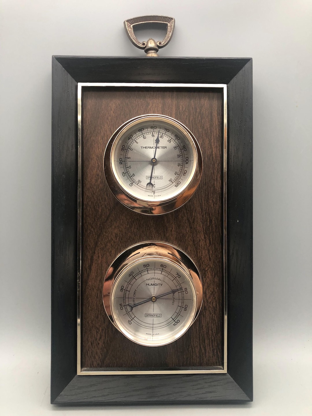 Springfield Weather Instruments Vintage Springfield Dual Dial Weather Station - Analog Wall Thermometer ...
