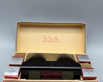 Vintage Tru-Vue Bakelite Stereoscope 3D Viewer Set With Box And 4 Yellowstone Films