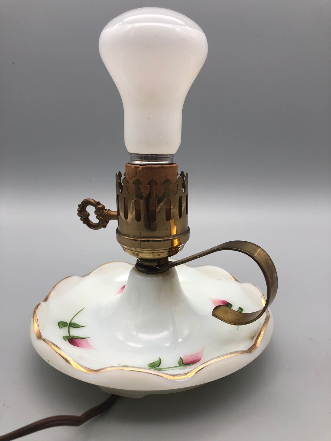 Vintage Glass Candle Lamp With Hand Painted Flowers. Etsy